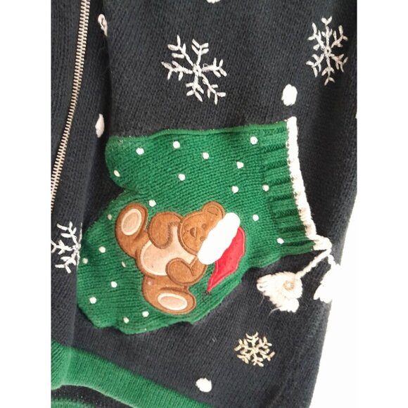 VTG Christmas Holidays Blingy Snowflakes 3D Zip Hoodie Cardigan Pockets Size L - Picture 3 of 9